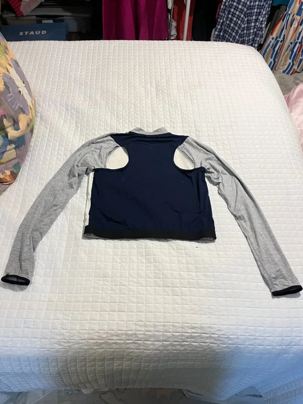 New Balance for J. Crew Long Sleeve Crop Top Colorblock Navy Ivory Grey Athletic